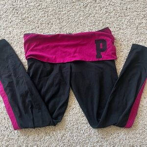 Victoria's Secret Y2K Foldover Leggings in Black and Magenta